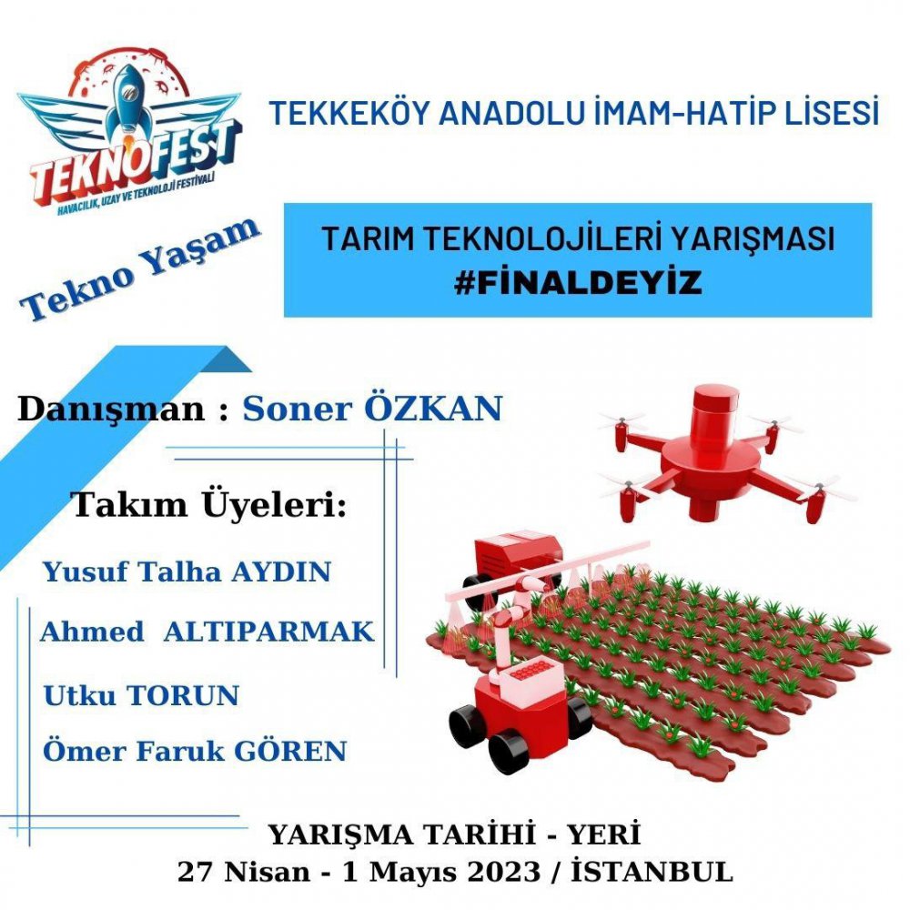 SAMSUN TEKKEKÖY ANADOLU İMAM HATİP LİSESİ ÖĞRENCİLERİ TOPRAKSIZ TARIM SİSTEMİNİ ELE ALAN PROJELERİ İLE TEKNOFEST 2023 FİNALLERİNDE YARIŞIYOR