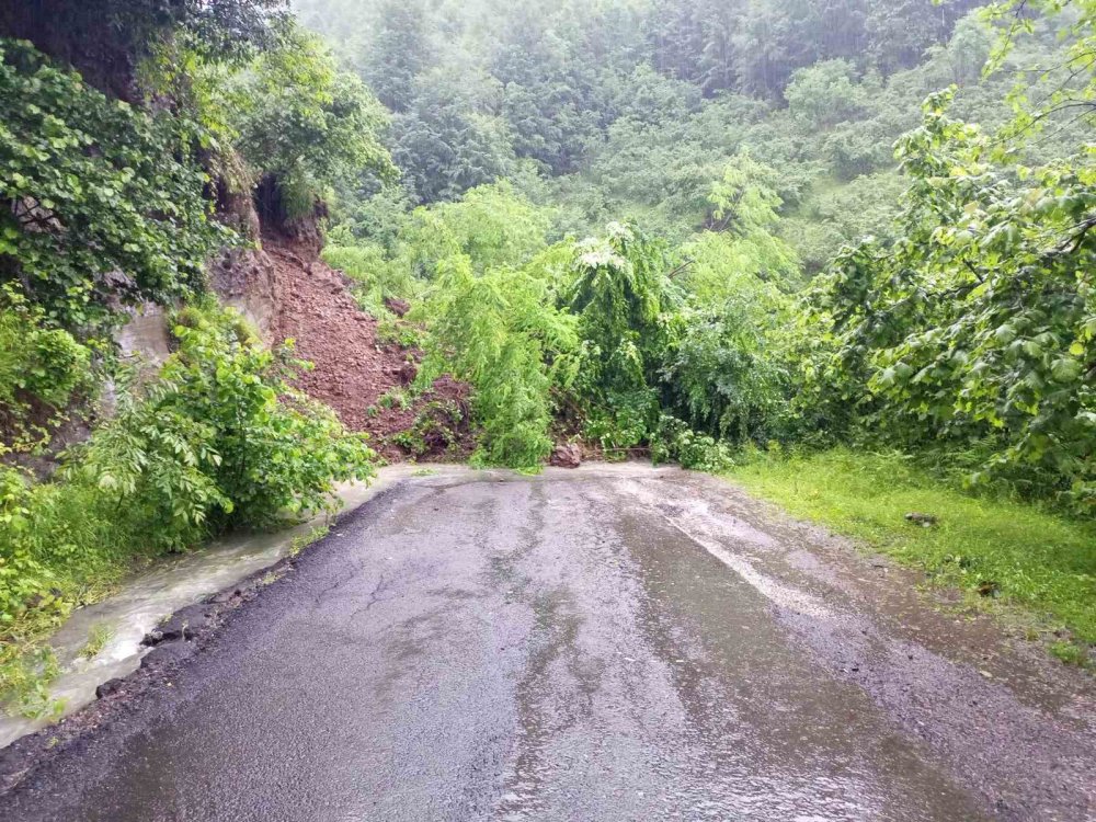ORDU'NUN İKİZCE İLÇESİNDE ETKİLİ OLAN SAĞANAK NEDENİYLE MEYDANA GELEN HEYELANDA YOL KAPANDI