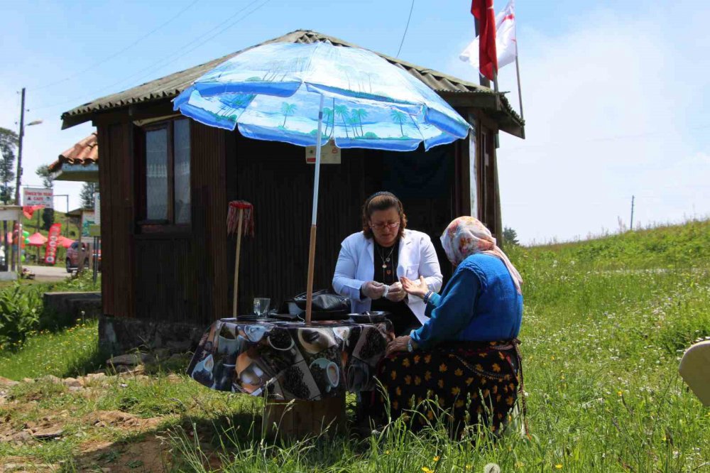 AKÇAABAT İLÇESİNDE BABASININ 35 YIL ÖNCE KALP KRİZİ GEÇİREREK HAYATINI KAYBETTİĞİ BİN 600 RAKIMLI HIDIRNEBİ YAYLASI'NDA SAĞLIK KABİNİ KURAN EMEKLİ HEMŞİRE MÜNİRE AKÇAY,BABASINI KAYBETTİĞİ YAYLADA HASTALARA ŞİFA OLUYOR