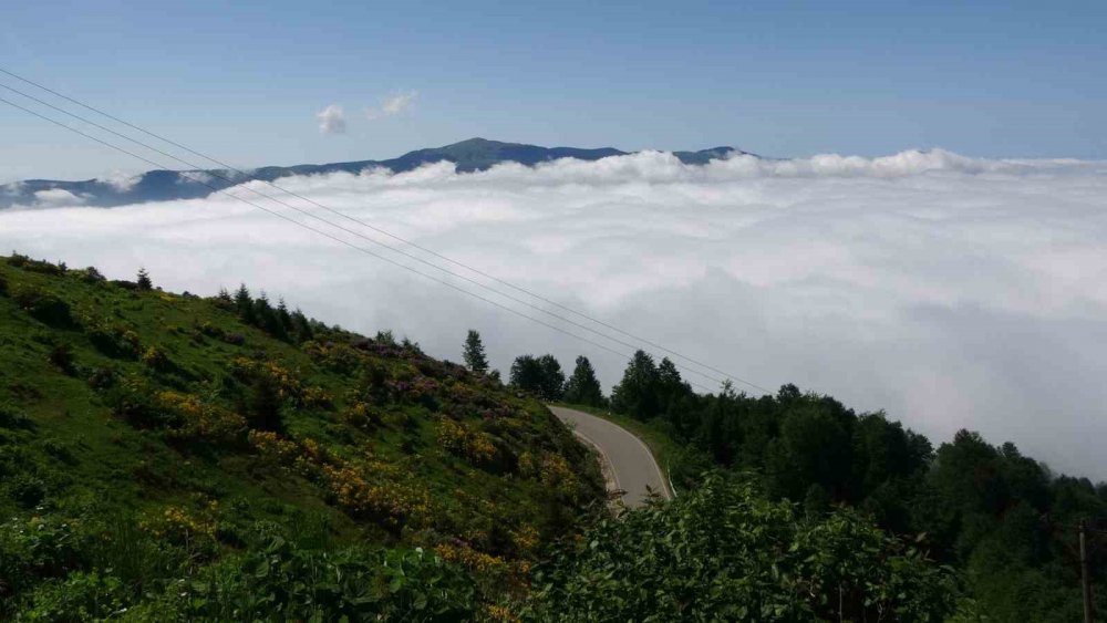 TRABZON'UN AKÇAABAT İLÇESİNİN YÜKSEK KESİMLERİNDE BULUTLARIN GÖRSEL ŞÖLENİ GÖRENLERİ KENDİNE HAYRAN BIRAKIYOR