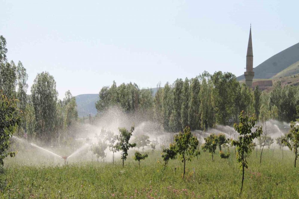 BAYBURT'A 14 KİLOMETRE UZAKLIKTA BULUNAN MEYVE AĞAÇLARIYLA BİLİNEN GEZ KÖYÜNDEKİ SULAMA GÖLEDİ TARIM ARAZİLERİNİN SULANMASINDA KULLANILIYOR