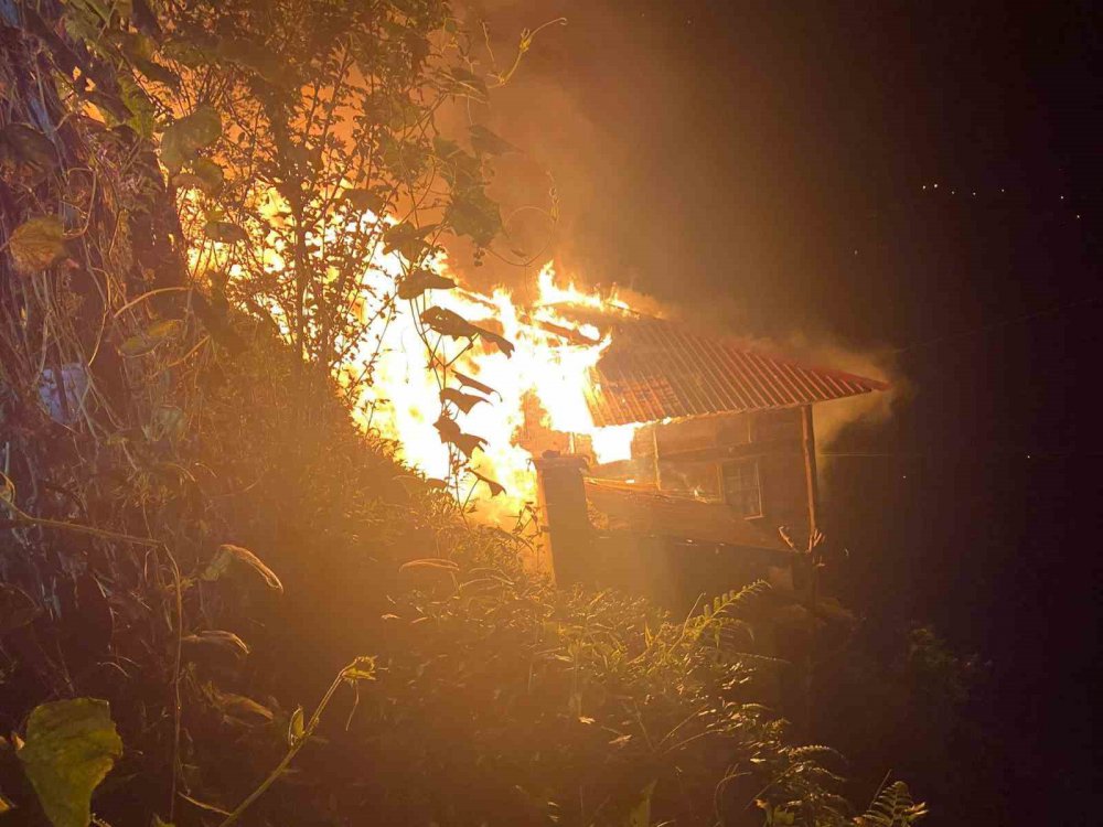 RİZE'NİN ÇAYELİ İLÇESİ DERECİK KÖYÜ'NDE ÇIKAN YANGINDA 2 KATLI EV KULLANILMAZ HALE GELDİ