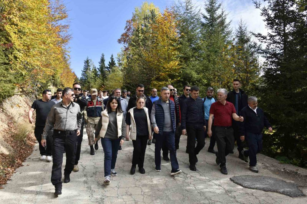 GÜMÜŞHANE'DE CUMHURİYETİN 100. YILI KUTLAMALARI KAPSAMINDA 300'Ü AŞKIN GENÇ SONBAHARIN BÜYÜLÜ RENKLERİNE BEZENEN ÖRÜMCEK ORMANLARI'NDA 100 METRELİK TÜRK BAYRAĞINI 7,5 KİLOMETRE TAŞIYARAK YÜRÜDÜ