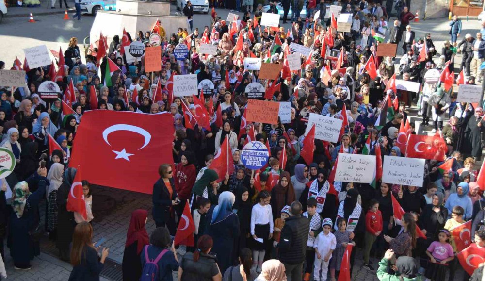ARTVİN'DE YAŞAYAN KADINLAR, İSRAİL'İN GAZZE'DE YAŞAYAN SİVİLLERE YÖNELİK SALDIRILARINA TEPKİ GÖSTERMEK AMACIYLA YÜRÜYÜŞ DÜZENLEDİ