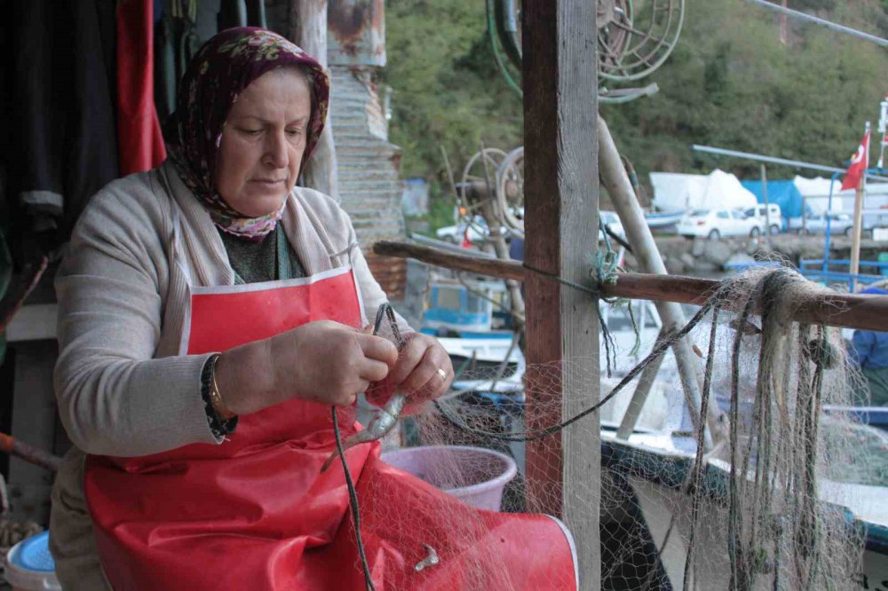 ORDU'DA BULUNAN KADIN BALIKÇILAR, EŞLERİNE YARDIM ETMEK İÇİN SABAH OLMADAN KIYIDAKİ YERLERİNİ ALIYOR. BALIKÇILIĞIN, ANNEDEN KIZA GEÇTİĞİ OKÇU MAHALLESİ'NDE KADINLAR KARADENİZ'İN HIRÇIN SULARINDA BALIK AVLIYOR, İSTİF YAPIYOR