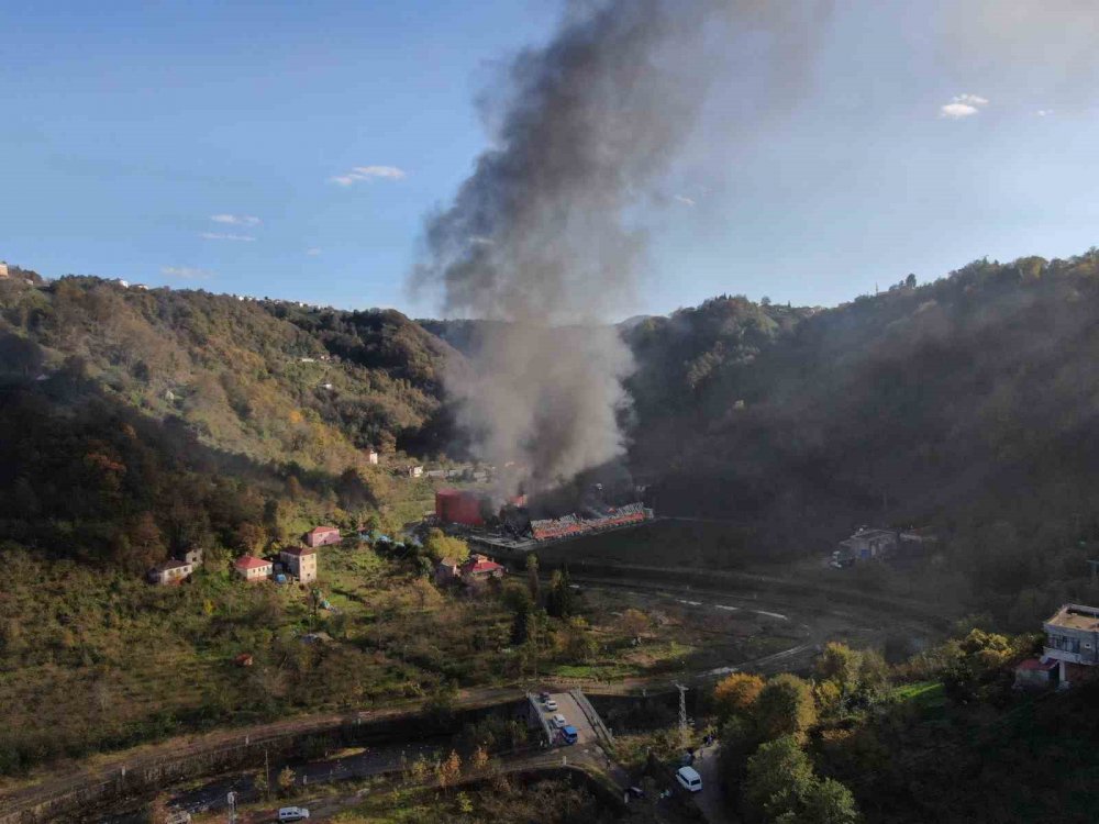 TRABZON'UN BEŞİKDÜZÜ İLÇESİ İLE GİRESUN'UN EYNESİL İLÇESİ ARASINDA YER ALAN BALIK FABRİKASINDA ÇIKAN YANGIN BÜYÜK PANİĞE NEDEN OLDU