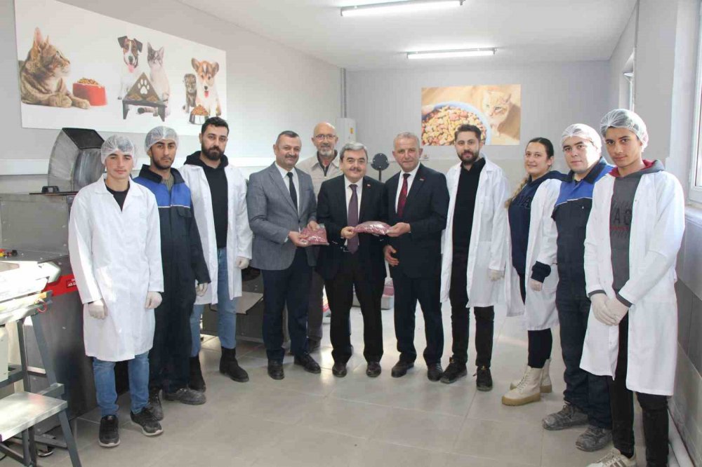 AMASYA'DA TARIM VE HAYVANCILIK ALANINDA EĞİTİM VEREN BİR MESLEK LİSESİNDE ARTIK YİYECEKLER MİLLİ EĞİTİM BAKANLIĞI'NIN DESTEĞİYLE OLUŞTURULAN ATÖLYEDE KEDİ VE KÖPEK MAMASINA DÖNÜŞTÜRÜLÜYOR