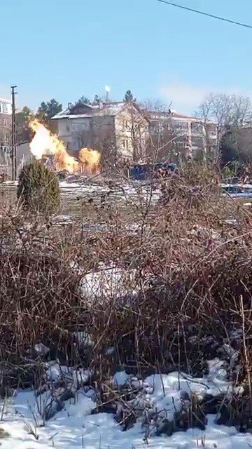Patlayan Doğal Gaz Borusu Alev Aldı