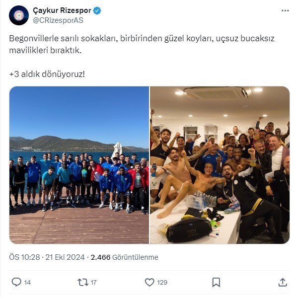 Çaykur Rizespor, sosyal medya hesabından Galibiyet Pozu yayınladı