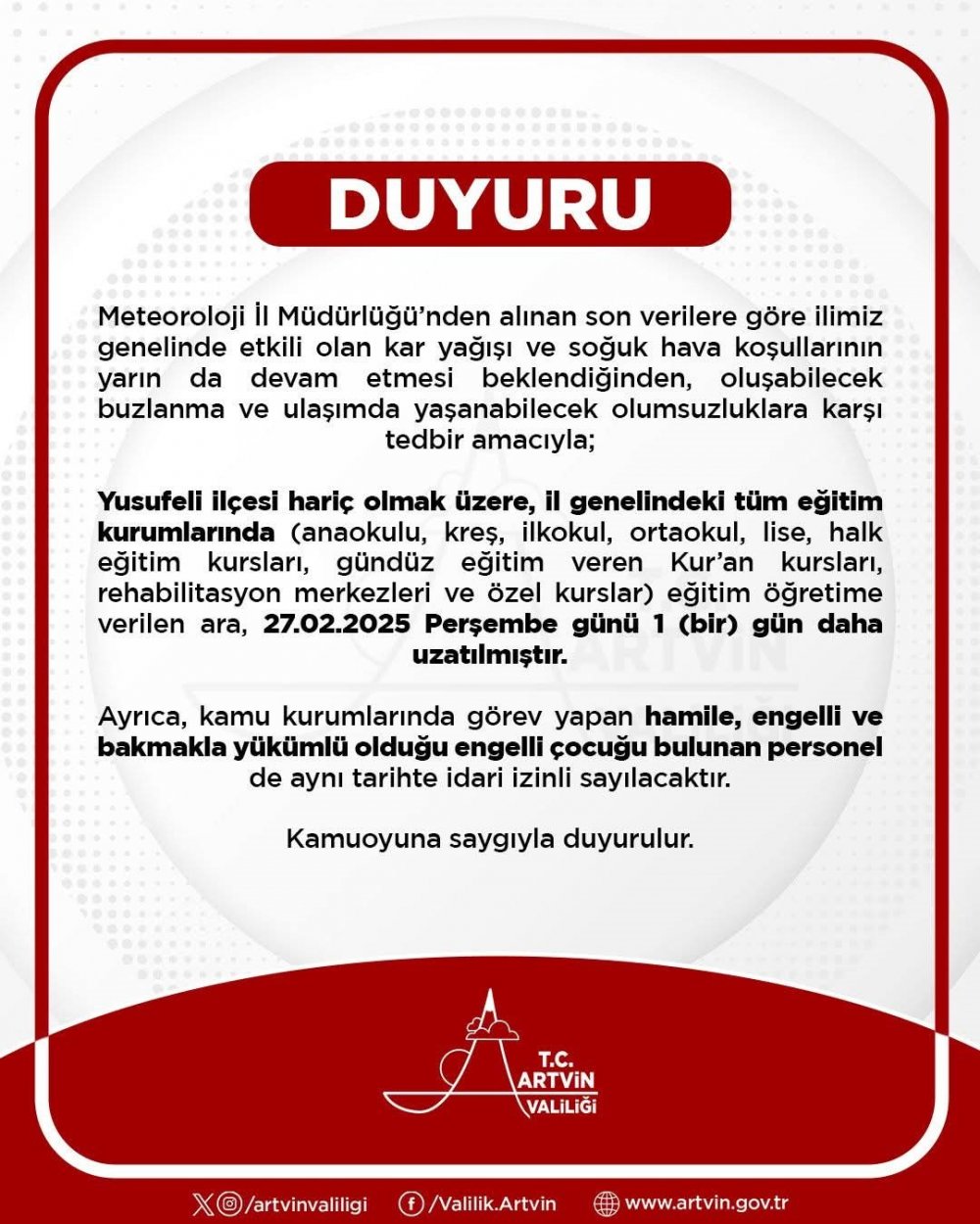 Artvin’de Eğitime Kar Engeli