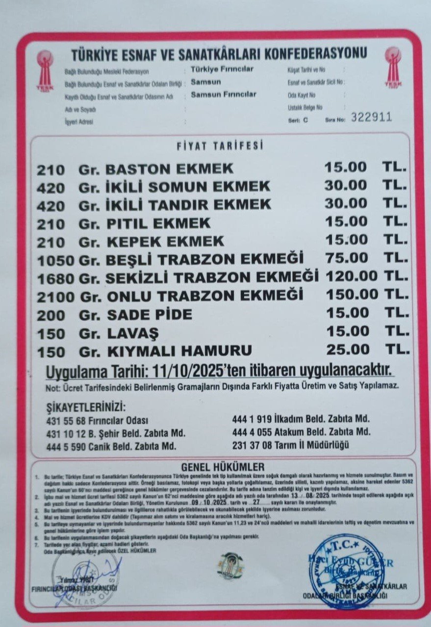 Samsun’da Ekmek 15 Tl Oldu
