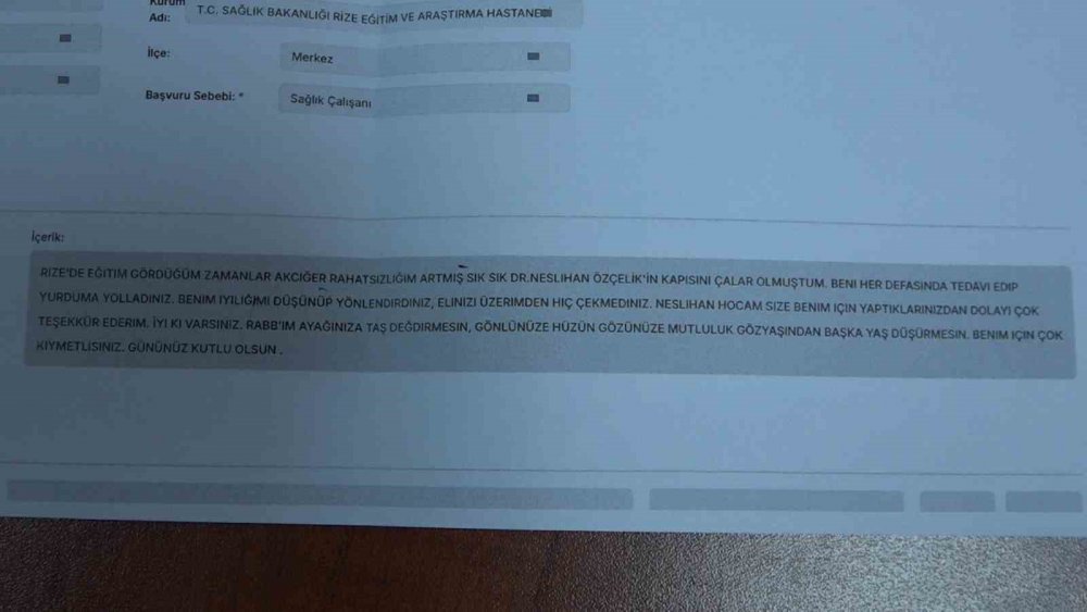CİMER’e Bu Kez Teşekkür: Genç Hastadan Doktoruna Anlamlı Mesaj